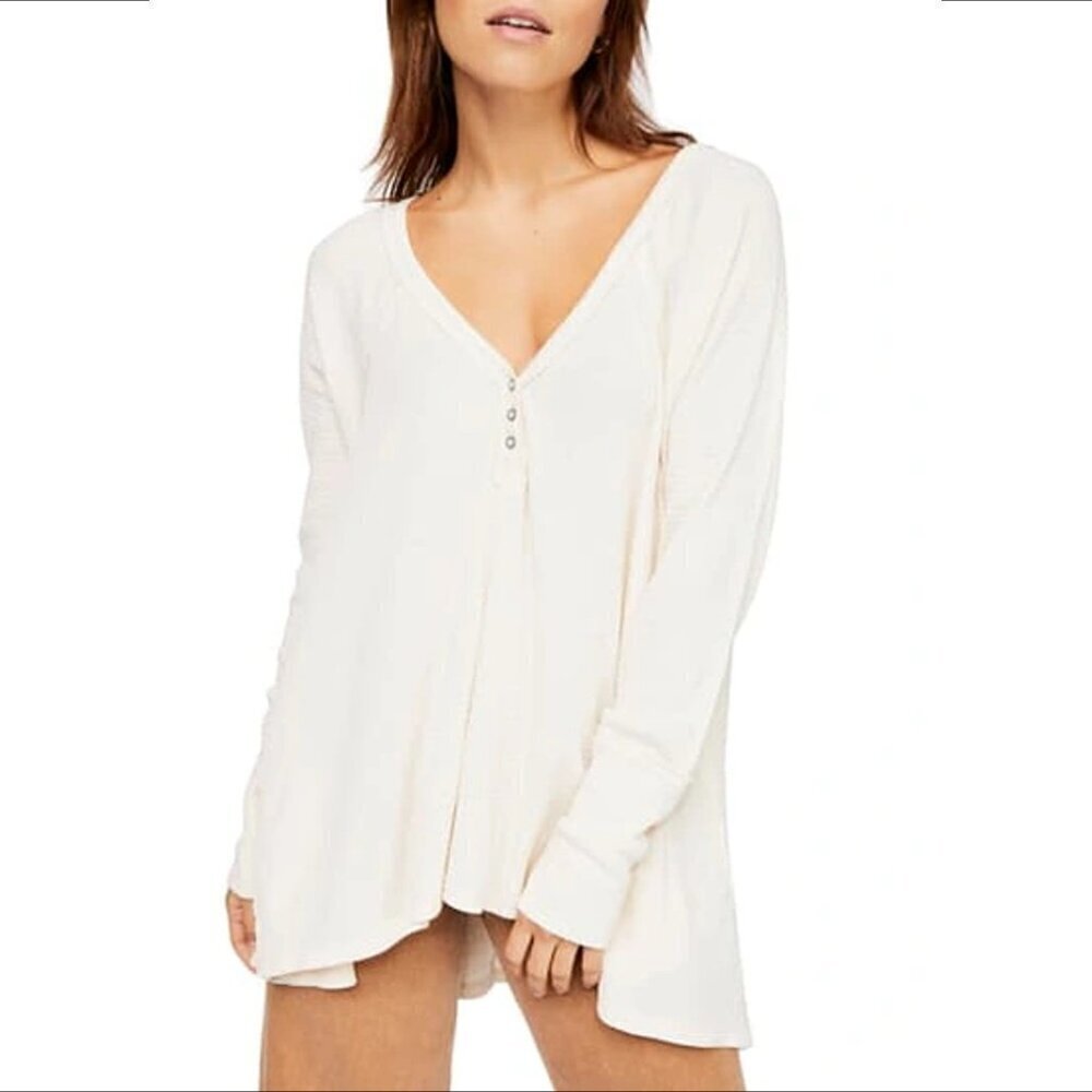 We The Free People Citrine henley thermal shirt knit top blouse seam stretch S